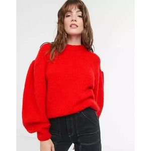 & Other Stories Red Fuzzy Puff Sleeve Sweater Small Wool Alpaca